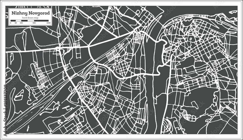 Nizhny Novgorod Russia City Map in Retro Style. Outline Map.