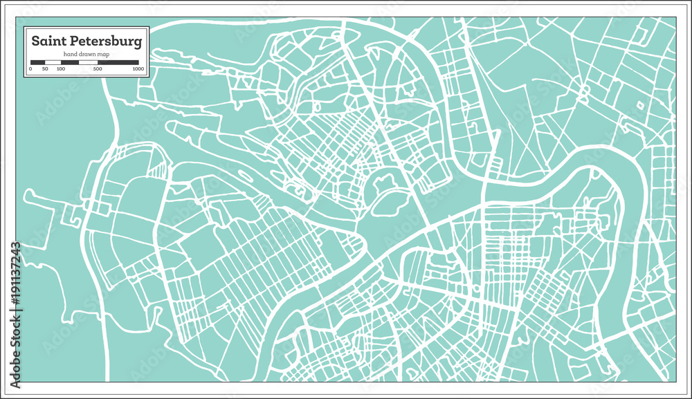 Fototapeta premium Saint Petersburg Russia City Map in Retro Style. Outline Map.