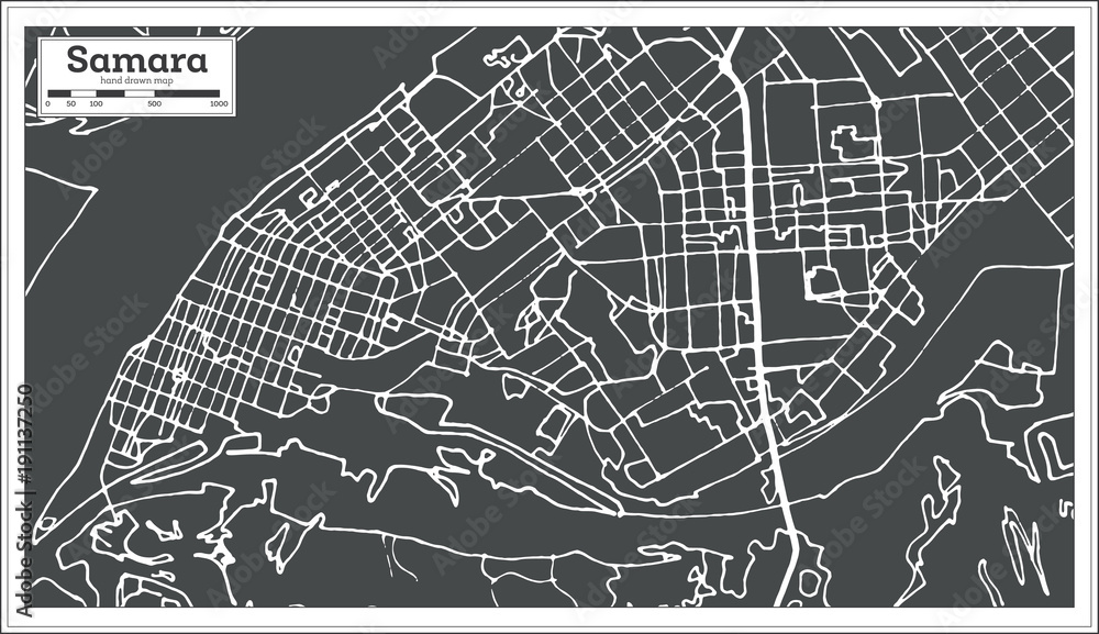 Samara Russia City Map in Retro Style. Outline Map.