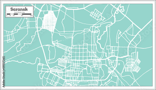 Obraz na plátně Saransk Russia City Map in Retro Style. Outline Map.