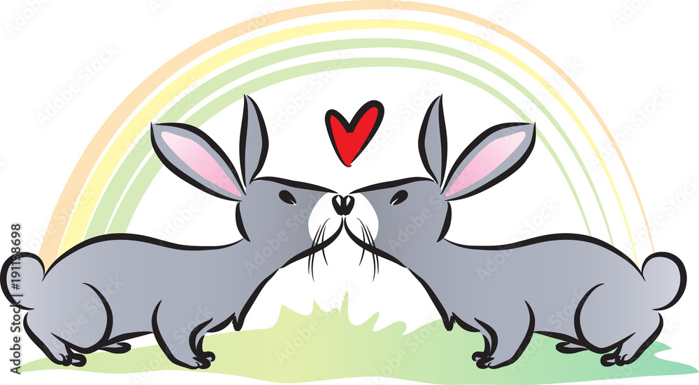 Fototapeta premium rabbits kiss