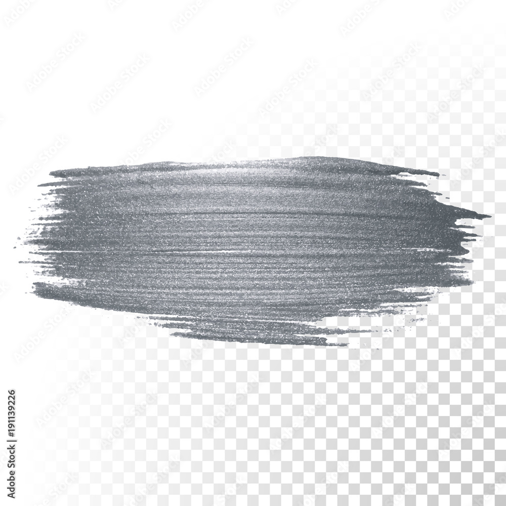 Silver paint brush stain or smudge stroke and abstract paintbrush