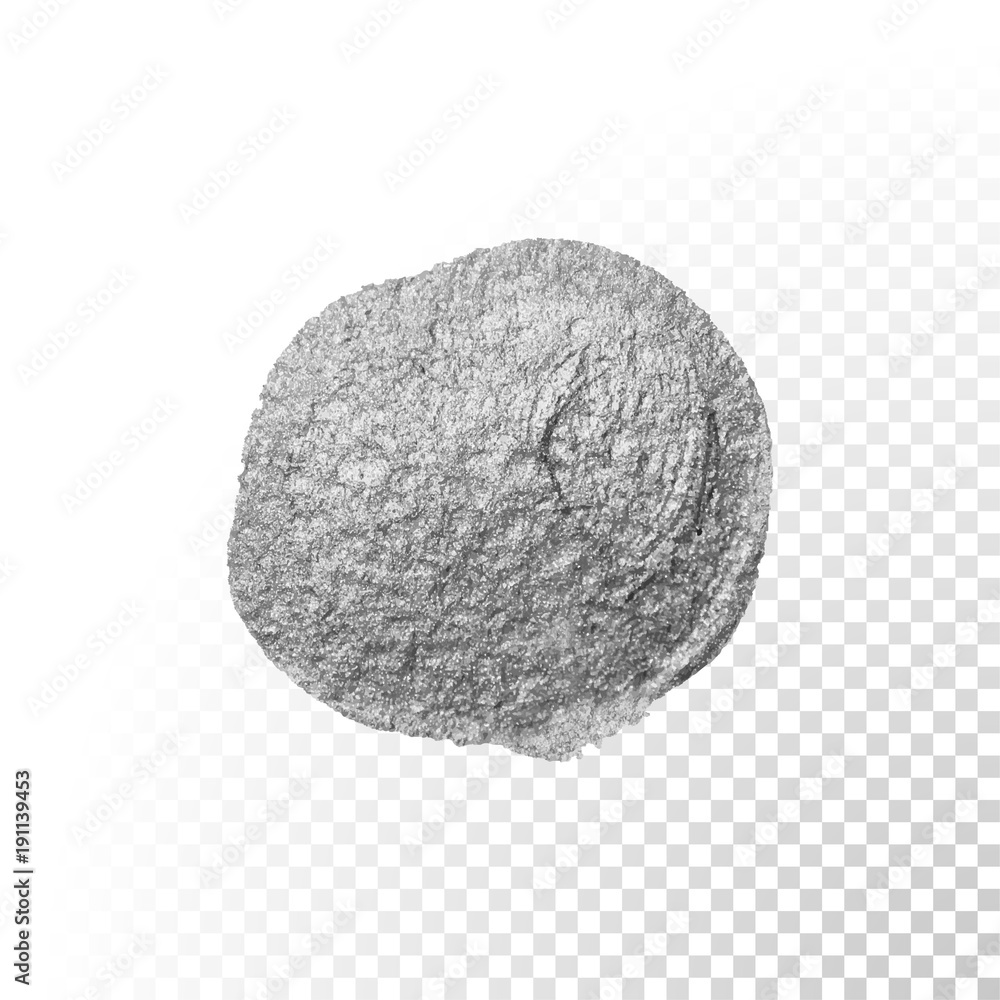 Silver paint brush stain circle or abstract dab smear with silver glitter texture on transparent background. Vector isolated glittering oil or ink paintbrush splash stain for luxury design Silver paint brush stain circle or abstract dab smear with silver glitter texture on transparent background. Vector isolated glittering oil or ink paintbrush splash stain for luxury design