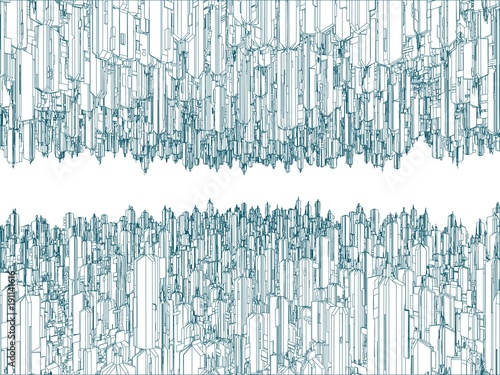 Upside Down Futuristic City Background Vector. Landscape View.