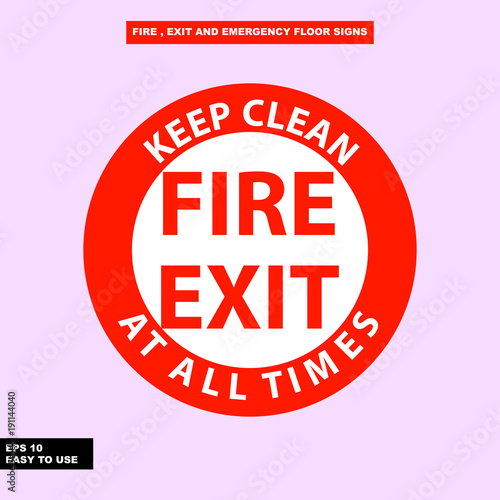Fire exit and emergency sign in vector style version, easy to use and print