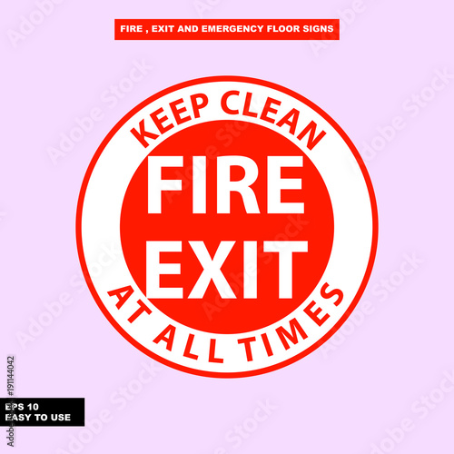 Fire exit and emergency sign in vector style version, easy to use and print