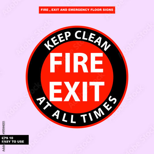 Fire exit and emergency sign in vector style version, easy to use and print