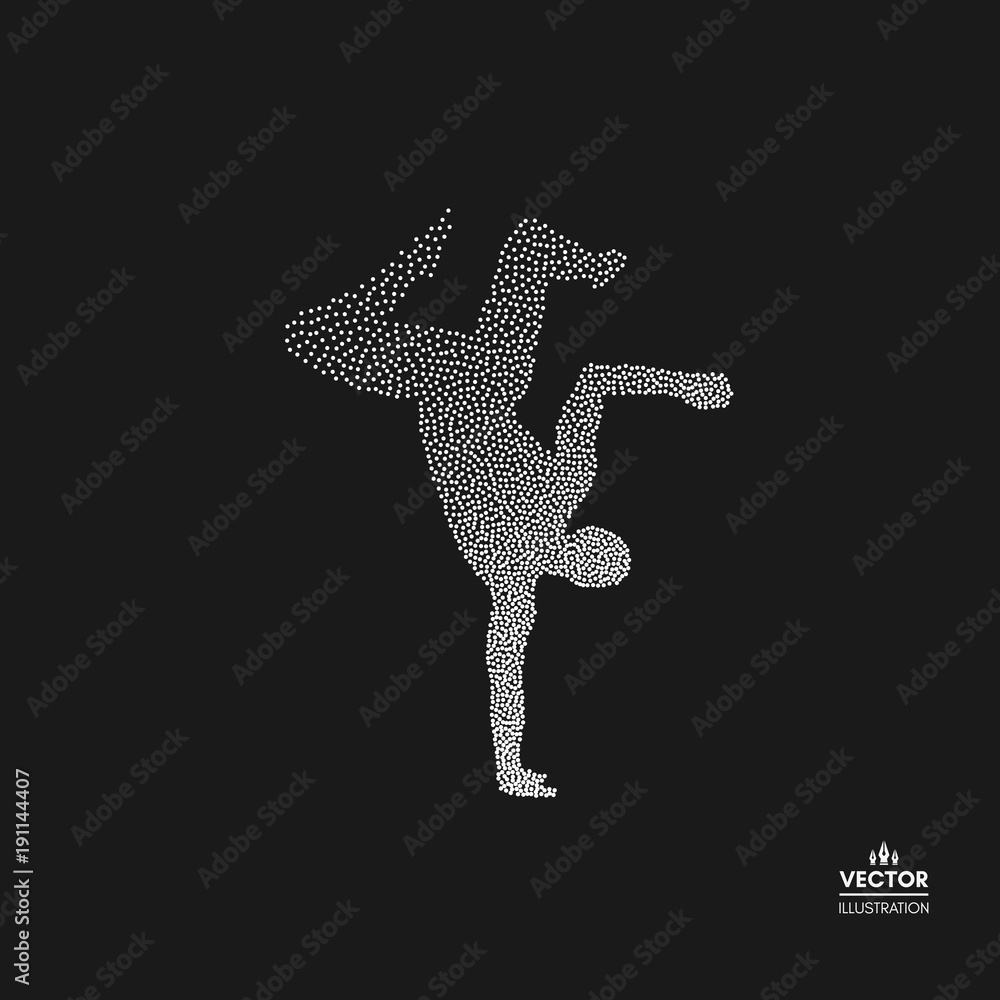 Gymnast. Man is posing and dancing. Dotted silhouette of person. Vector illustration. Gymnast. Man is posing and dancing. Dotted silhouette of person. Vector illustration.