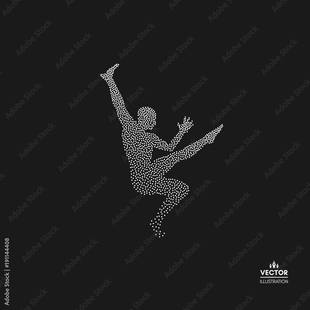 Gymnast. Man is posing and dancing. Dotted silhouette of person. Vector illustration.