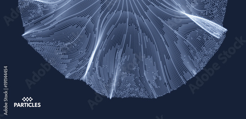 Array with Dynamic Particles. 3D Technology Style. Abstract Background. Vector Illustration.