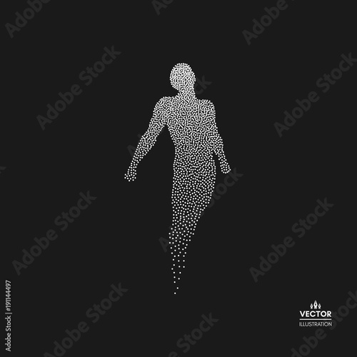 Business, freedom or happiness concept. Dotted silhouette of person. Vector illustration.