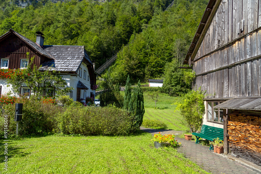 Fototapeta premium Hallstatt Village with Historic Mountain Houses