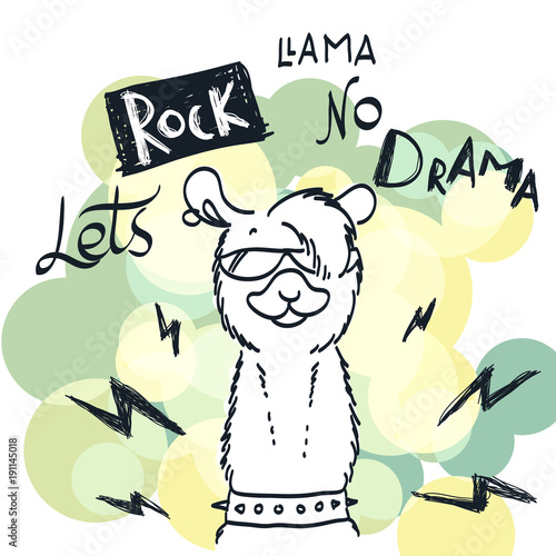 Cute card with cartoon llama. Motivational and inspirational quote. Doodling illustration