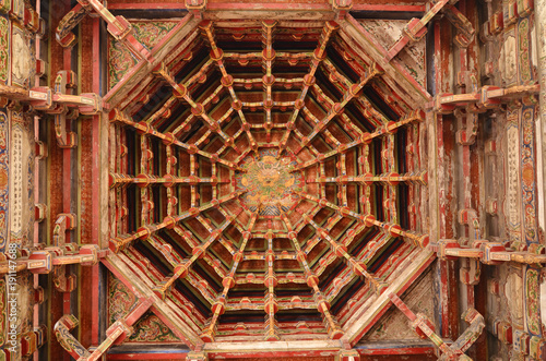 Interior view of the caisson of Chinese style temple  in Taiwan. 