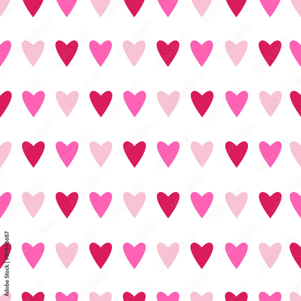 Fototapeta Seamless pattern with pink hearts on white background. Vector illustration.
