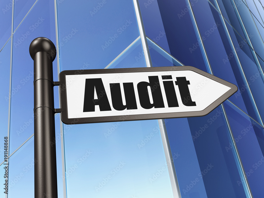 Finance concept: sign Audit on Building background, 3D rendering Finance concept: sign Audit on Building background, 3D rendering