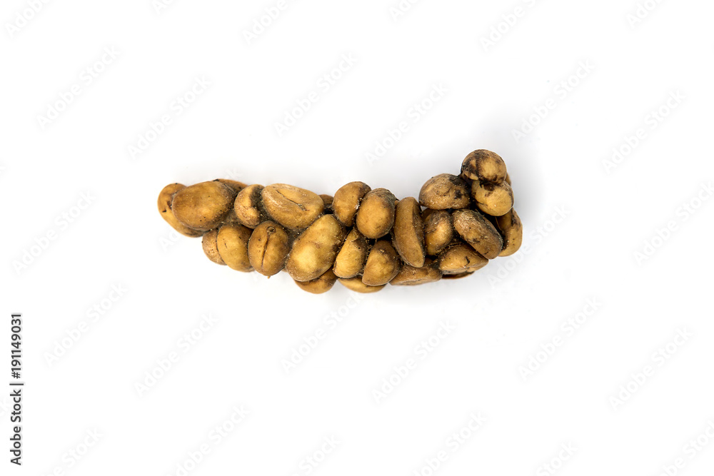 Obraz premium Kopi luwak or civet coffee, Arabica Coffee beans excreted by the civet isolated on white background