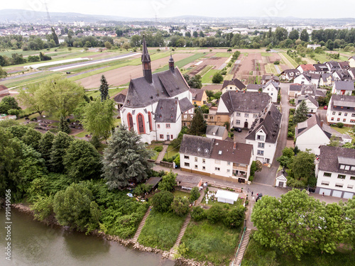 Aerial View Of small village church Landmark in vallendar niederwerth near Koblenz Andernach Germany photo