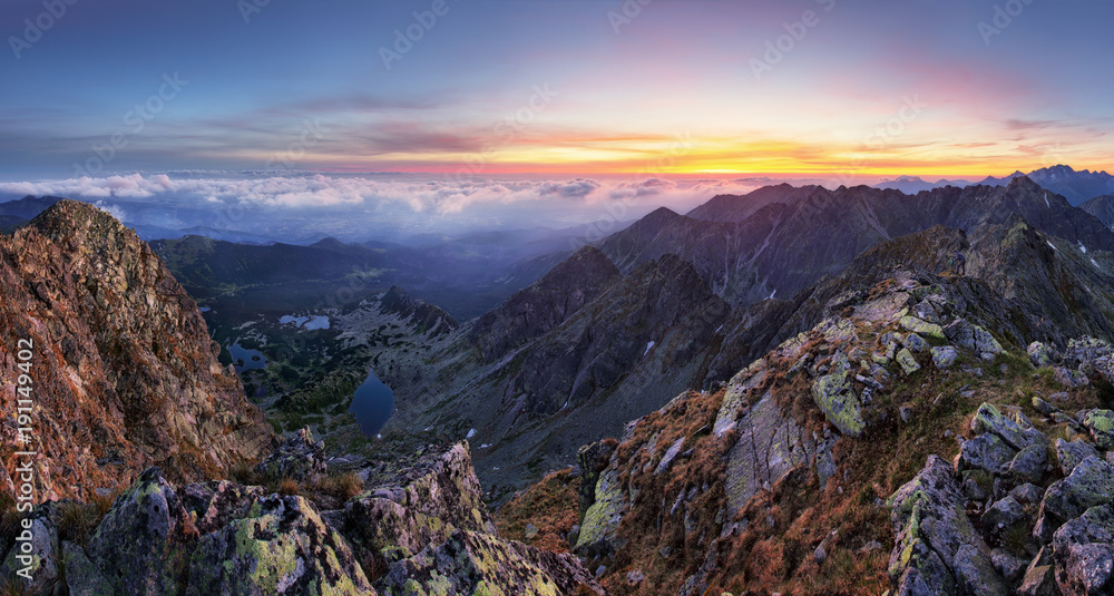Mountain landcape panorama at summer in Poland Tatras near Zakopane from peak Swinica