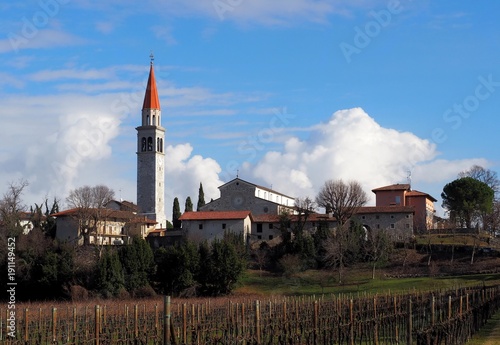 Townscape of Santa Maria del Gruagno, a medieval village near Udine in Italy, in a winter morning