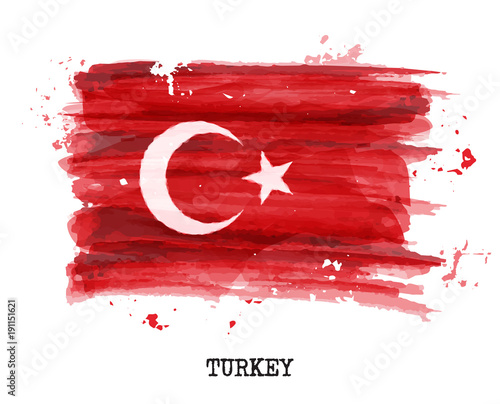 Watercolor painting flag of Turkey . Vector