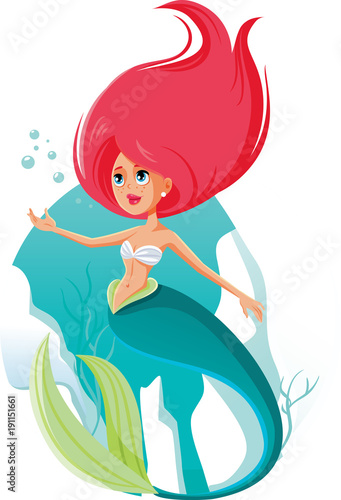 Beautiful Mermaid Vector Cartoon Illustration