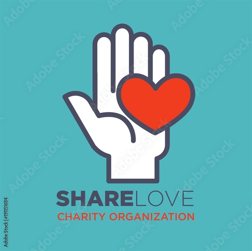 Hand and heart social love and charity organization concept vector flat icon