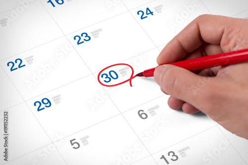 Mark on the calendar at March 30, 2016
