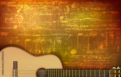 abstract grunge background with acoustic guitar