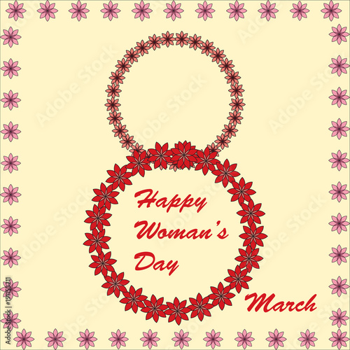 Vector of woman`s day greeting card with flowers.