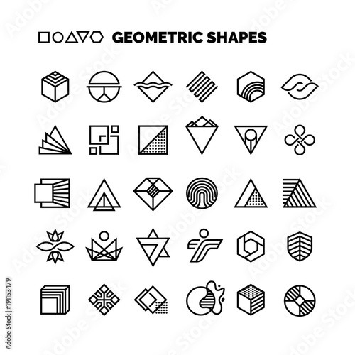 Universal black and white geometric vector shapes isolated for graphic design