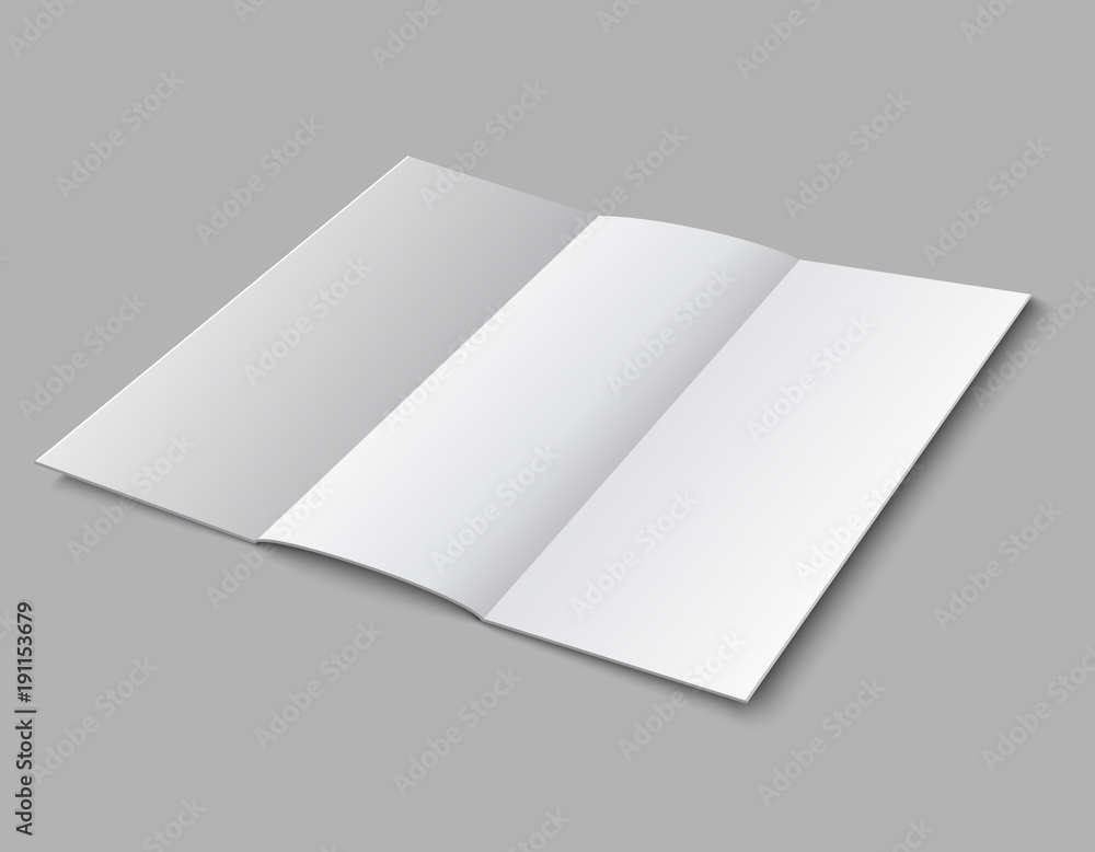 Blank paper folded leaflet. 3d white blank broadsheet vector template Blank paper folded leaflet. 3d white blank broadsheet vector template