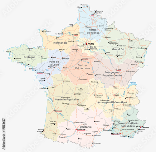 france road  administrative and political vector map