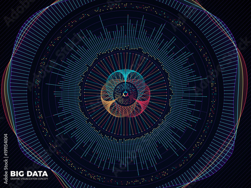 Big data graphic, complex business system visualization vector concept. Modern information digital technology background