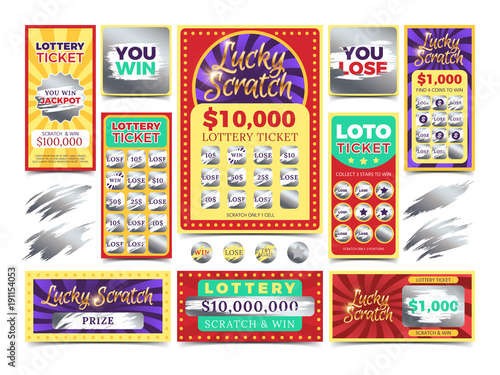 Winning scratching lottery vector tickets