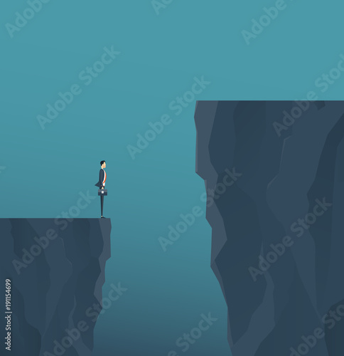 Fotografie, Obraz flat vector concept businessman standing on mountain cliff ,and business obstacl