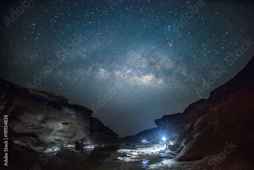 Fototapeta Naklejka Na Ścianę i Meble -  Milkyway and stars over Grand Canyon of Thailand also called as 3000 holes located in Ubon Ratchathani