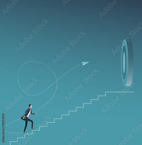 flat vector businessman focus and walking to business goal target concept  and business vision concept 
