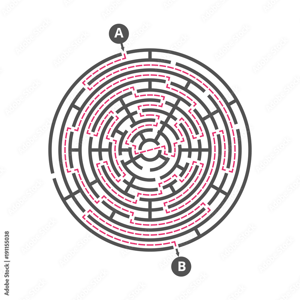 Round maze kids game. Labyrinth puzzle vector template Round maze kids game. Labyrinth puzzle vector template