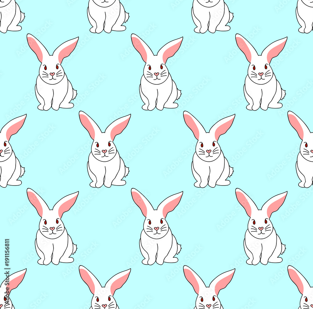 White Rabbit on Blue Mint Background