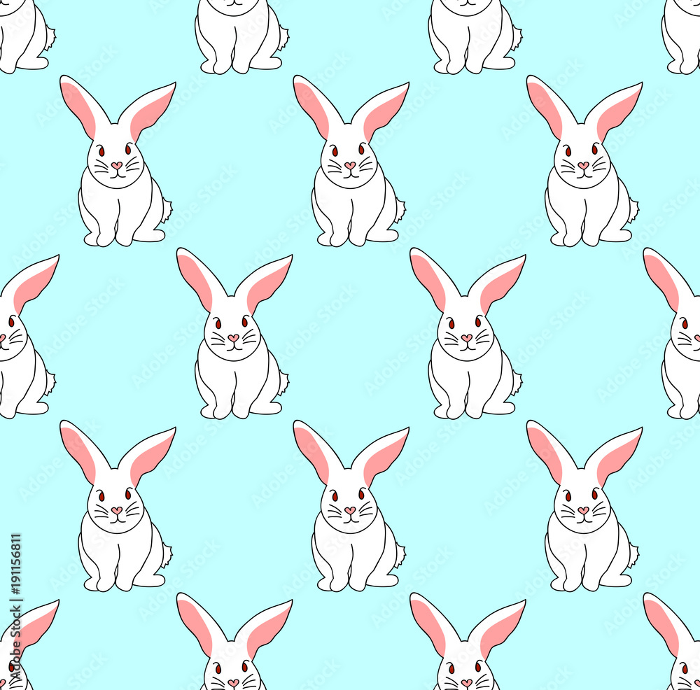 Obraz premium White Rabbit on Blue Mint Background