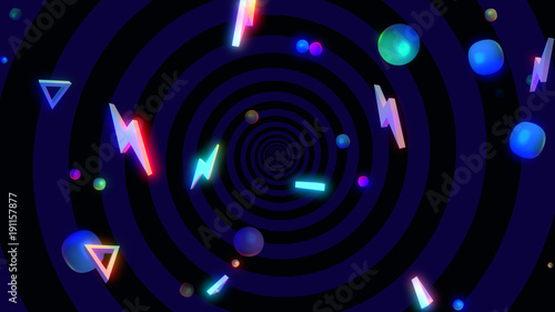 Abstract geometric shapes background. Dance night club style. 3d render picture.