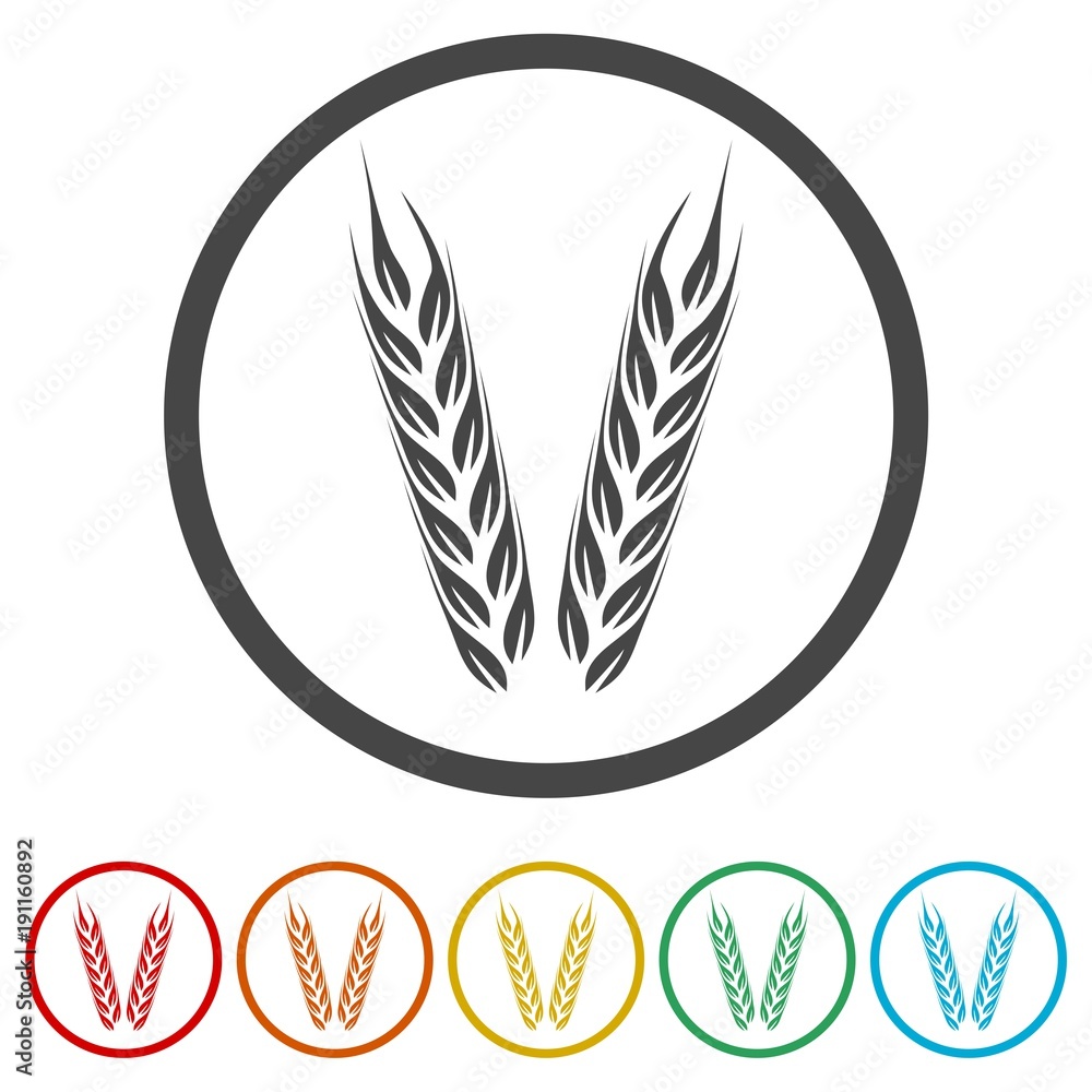 Wheat icon, Wheat ears icon, 6 Colors Included Wheat icon, Wheat ears icon, 6 Colors Included