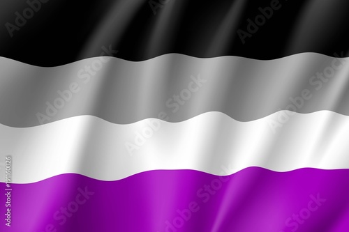 International asexual waving flag, people movement, realistic icon. Canvas for all who abandoned sex life, not experiencing attraction and so on. Vector illustration of a colorful element photo