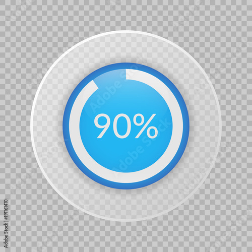 90 percent pie chart on transparent background. Percentage vector infographics. Circle diagram isolated. Business illustration icon for marketing project, finance, financial report, web design
