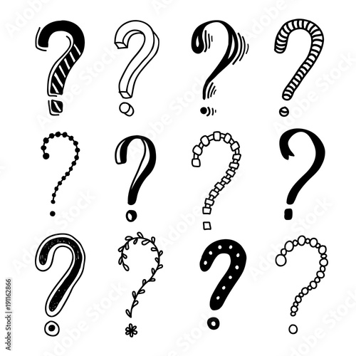 Set of hand drawn question marks. Vector illustration, slovenly line sketch.