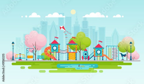 Kids playground with playing equipment,