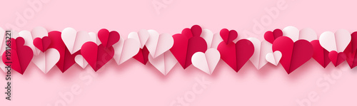Valentines day background with paper origami hearts divided into half. Vector illustration. Ideal for flyer, invitations, banners, greeting cards.