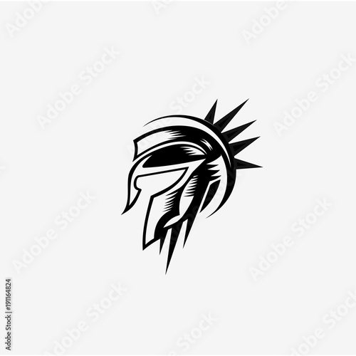 Spartan helmet black meander ornament vector illustration