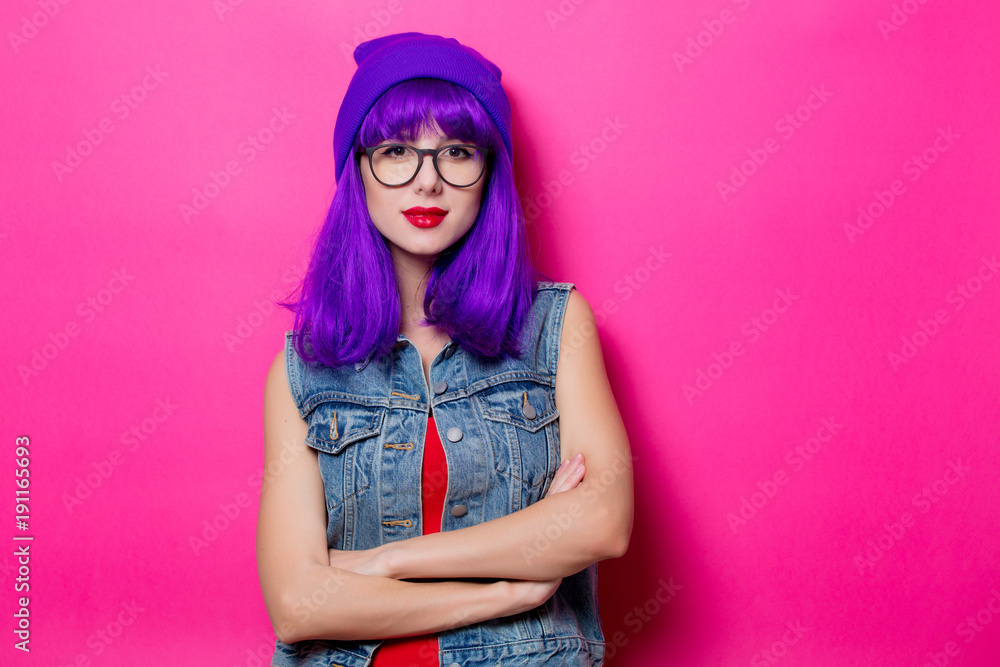 hipster girl with purple hair hipster girl with purple hair
